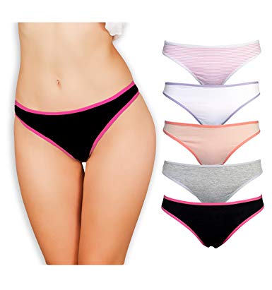 Emprella Cotton Thongs for Women, 5 Value Pack of Seamless Underwear, Breathable and Low Rise