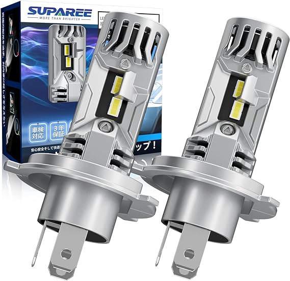 「H4 LED 超爆光モデル」SUPAREE H4 LED ヘッドライト 車検対応 爆光 30W*2 Hi/Lo切替 6500K 車/バイク用 DC12V ハロゲンサイズ 三重放熱 静音ファン 長寿命 高光効LEDチップ ノイズ抵抗