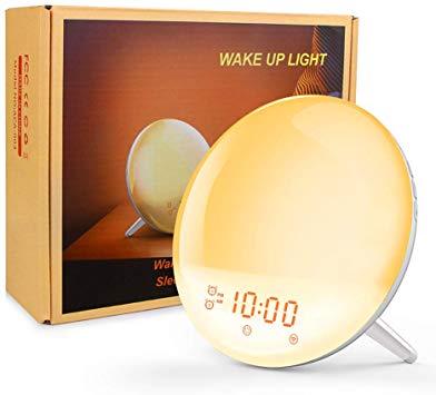 mixigoo Wake Up Light Alarm Clock - 8 Colored Sunrise Simulation Sleep Aid Feature LED Digita Alarm Clock with FM Radio, 7 Natural Sound and Snooze for Kids Adults for Bedrooms, Bedside, Desk, Shelf