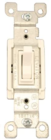 Leviton, White 1453-2W 15 Amp, 120 Volt, Toggle Framed 3-Way AC Quiet Switch, Residential Grade, Grounding, Quickwire Push-In & Side Wired, 1 Pack