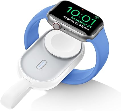 VEGER Portable Wireless Charger for Apple Watch, 1200mAh Watch Battery Pack with Input Cable, Travel Magnetic iWatch Charger Compatible with Apple Watch Series 9/8/7/6/5/4/3/2/1/SE/Ultra-White