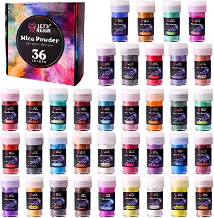 LET'S RESIN 36 Colors Mica Powder, Mica Pigment Powder for Epoxy Resin/UV Resin, Natural Colorant Dye for Soap/Candle Making, Lip Gloss,Nail Polish, Slime and Bath Bomb