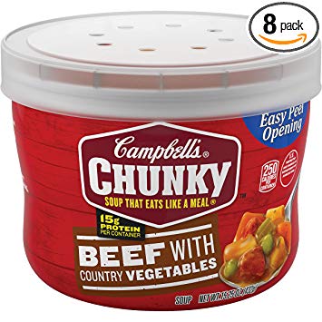 Campbell's Chunky Beef with Country Vegetables Soup Microwavable Bowl, 15.25 oz. (Pack of 8)