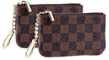 Rita Messi Luxury Checkered Zip Coin Pouch Purse Change Holder Wallet with Key Chain 2 pcs Set (01 Victoria)