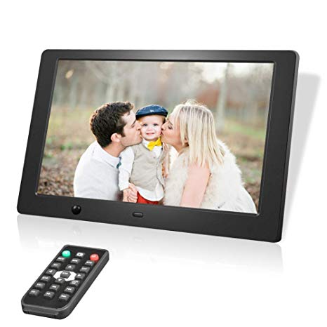 Digital Photo Frame 10 Inch, Electronic Picture Frames with 1280 x 800 HD IPS LCD and Motion Sensor, USB SD/SDHC Slot, 720P/1080P Video Player/Calender/E-Book, Remote Control Included (Black)