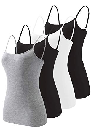 AMVELOP Soft Camisole for Women Adjustable Spaghetti Strap Tank Top Camis Basic Undershirts 4 Pack