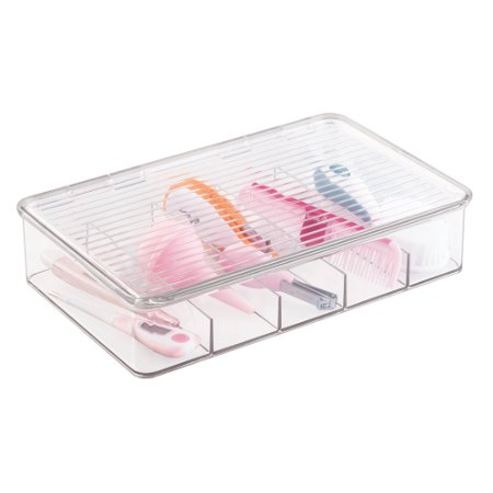 mDesign Baby Nursery Organizer Box with Lid for Nail Clippers, Thermometers, Nasal Aspirator - Clear