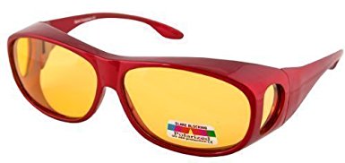 OPTICAID NIGHT SIGHT NIGHT DRIVING SPORTS OVER GLASSES DESIGNED TO BE WORN OVER PRESCRIPTION GLASSES METALLIC RED FRAME