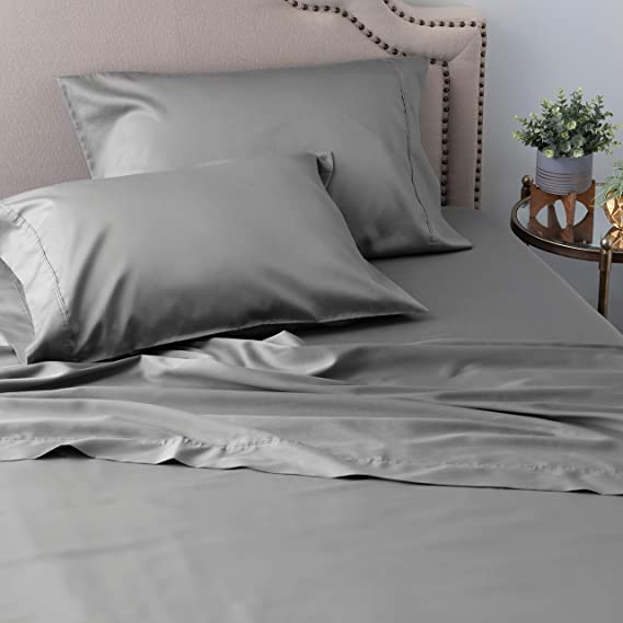 Welhome King Size Cotton Tencel Sheet Set - 4 Piece - Soft & Smooth - Breathable - Durable - Deep Pocket - Easy Fit - Graphite