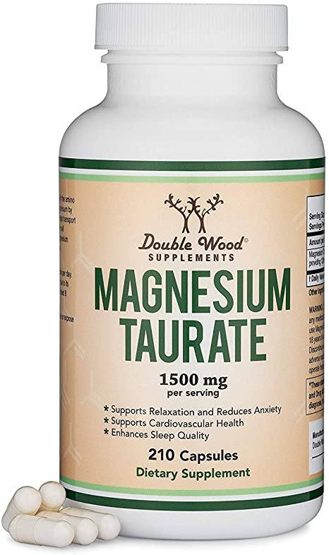 Magnesium Taurate Supplement for Sleep, Calming, and Cardiovascular Support (500mg, 210 Vegan Capsules) Made in USA, Best Value by Double Wood Supplements…