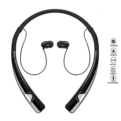 Wireless Neckband Earbuds, Bluetooth Headphones Stereo Headset Hand-free Sports In-ear Noise Cancelling Earphones with Mic for iPhone 8,7,6 and Other Bluetooth Devices by Arctic Hunter (Black)