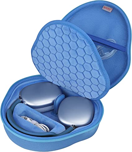 BOVKE Hard Carrying Case with Sleep Mode for Apple AirPods Max Wireless Over-Ear Headphones, AirPods Max Protective Portable Storage Bag with Mesh Pocket for Headphone Accessories, Blue