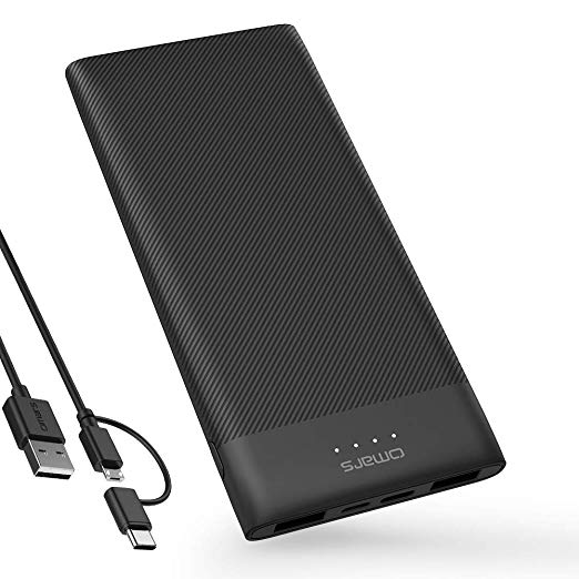 Omars Power Bank 10000mAh Portable Charger Ultra Slim Powerbank with USB-C & 2 x USB A Total Triple Output Battery Pack for iPhone X/8/8Plus,iPad,Samsung Galaxy S9/Note 8,and more Smartrtphone and Pad