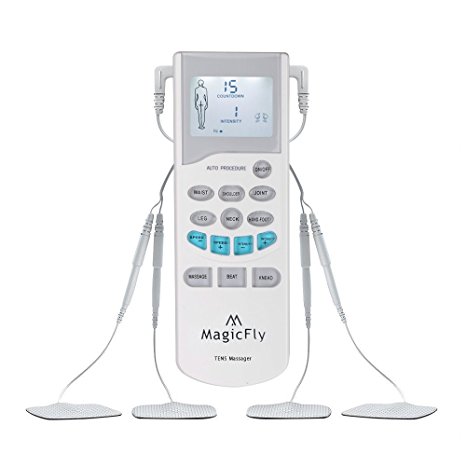 MagicFly® Newly Handheld Electronic Pulse Massager with Tens Therapy and LCD Display,upgraded model with backlight - Best Muscle Stimulator for Electrotherapy Pain Management