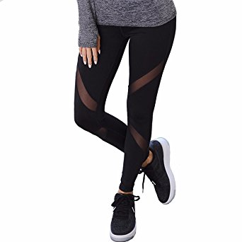 CROSS1946 Sexy Women's High Waist Sexy Skinny Patchwork Thigh Mesh Yoga Pants Leggings Soft Fitness Capris