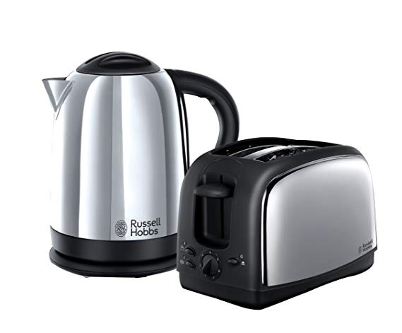 Russell Hobbs Lincoln Kettle and 2-Slice Toaster 21830 - Polished Stainless Steel Silver, Pack of 2