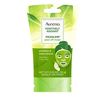 Aveeno Positively Radiant MaxGlow Peel Off Exfoliating Face Mask with Alpha Hydroxy Acids, Soy & Kiwi Complex for Even Tone & Texture, Non-Comedogenic, Paraben- & Phthalate-Free, 0.35 oz (Pack of 4)