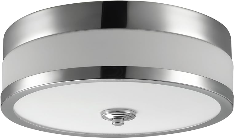 Globe Electric 65190 Carolina 1-Light Flush Mount Ceiling Light, Chrome, Frosted Glass Shade