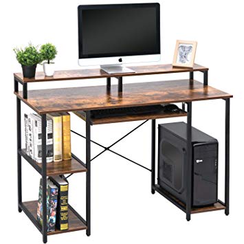 TOPSKY 47” Computer Desk with Storage Shelves/Keyboard Tray/Monitor Stand Study Table for Home Office (Industrial Style)