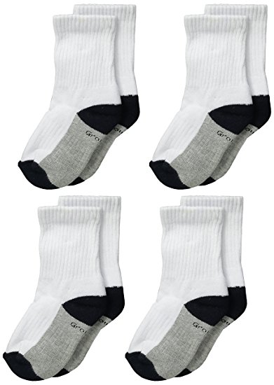 PEDS Little Boys' Growing Half Cushion Crew Socks, White/Black/Gray, 5-13 (Pack of 4)