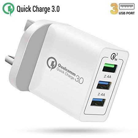 ULTRICS USB Wall Chargers, 3 Port 6A/30W Mains Plug Chargers, Quick Charge 3.0, iSmart 2.0 Adapter Compatible with Apple iPhone XS Max/XR/X, iPad Air/mini, Samsung Galaxy S10/ S9, Note 5/4, HTC