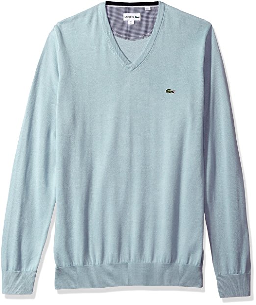 Lacoste Men's V Neck Cotton Jersey Sweater With Green Croc