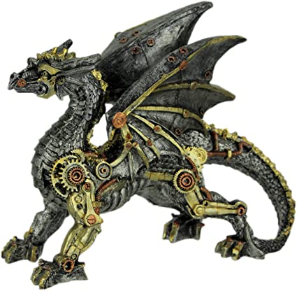 EVERSPRING Metallic Silver and Gold Gothic Steampunk Dragon Statue