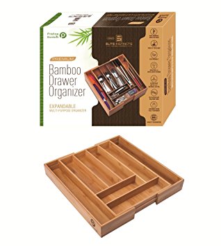 The Only Drawer Organizer that is: Expandable, Lockable, Slip-resistant, Extra-deep| Use for Silverware, Flatware, Cutlery, Make Up, Sewing |Use in Kitchen, Bathroom or Office| by Pristine Bamboo
