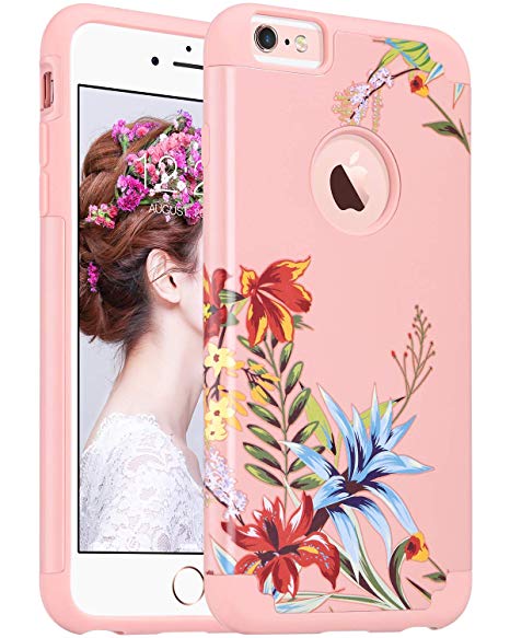 ULAK Slim Case for iPhone 6 Plus / 6S Plus 5.5 inch, Dual Layer Soft Silicone and Hard Back Cover Anti Scratches Bumper Protective Cover for Apple iPhone 6 Plus/6S Plus 5.5 inch (Pink Tropical Flower)