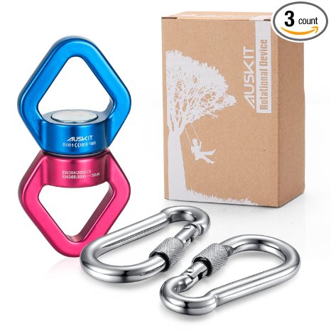 AusKit Rotational Device, Swivel 360° Rotator (30KN) with 2 Carabiners For Rope Clambing Hammock, Swing Setting, Aerial Dance (Red & Blue Rotational Device)