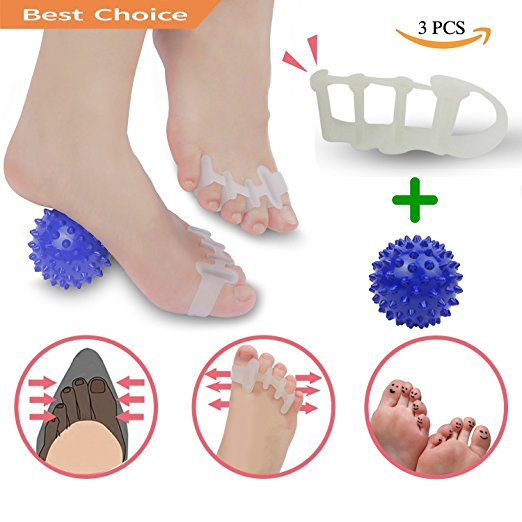 Gel Toe Separator for Bunion, Bunion Corrector, Toe Spacers, Toe Stretchers Straightener for Hummer Toes, Massage Balls, Plantar Fasciitis Relief, Quickly Foot Pain Relief, Hard & Soft Combo.(3 PCS)