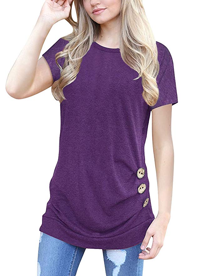 YIOIOIO Womens Short Sleeve Casual Round Neck Loose Cotton Tunic Top Blouse T-Shirt