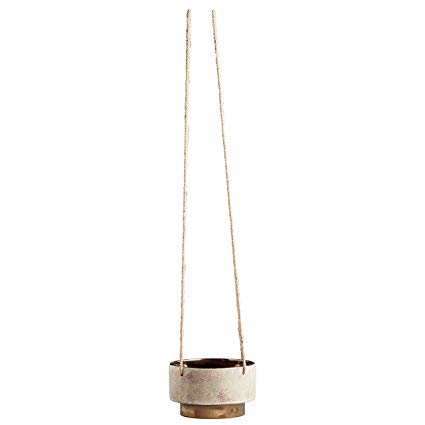 Rivet Mid Century Modern Stoneware Indoor Hanging Planter Flower Pot with Rope - 5 x 8.5 Inch, Speckled White and Gold