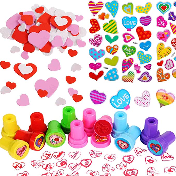 Zonon Foam Heart Stickers and Stamps Set Self-Adhesive Heart Shaped Foam Stickers Valentines Day Party Favor Supplies for DIY, Photo Prop, Wedding, School Classroom, Craft