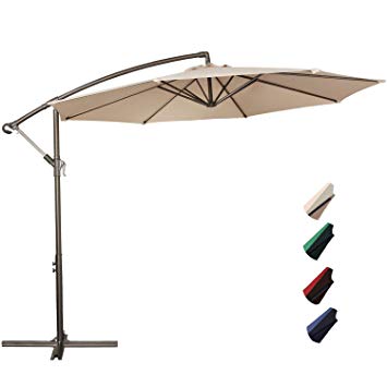 RUBEDER Offset Umbrella - 10Ft Cantilever Patio Hanging Umbrella，Outdoor Market Umbrellas with Crank Lift & Cross Base (10 Ft, Beige)