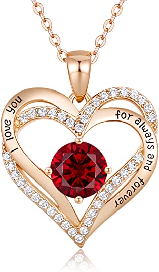 CDE Forever Love Heart Necklace 925 Sterling Silver Rose Gold Plated July Birthstone Pendant Necklaces for Women with 5A Cubic Zirconia Jewelry Birthday Gift