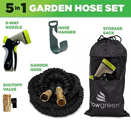 Expandable Garden Hose 25 Feet Strongest Expandable Hose With All Brass Connectors,8 Pattern Spray Nozzle And High Pressure - Resistance Latex.
