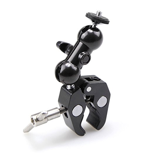 EFOTOPRO Cool Ballhead Arm Multi-functional Double Ball Adapter with Bottom Clamp and Standard 1/4 Inches Screw