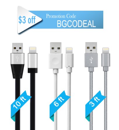 BudgetampGood 3610ft 3PCS Multiple-choice iPhone Cable Lightning to USB Charge and Sync Cable Cord for iPhone SE 6s 6 Plus 5s 5c 5 iPad Pro Air 2 Mini 4 3 2 iPod Touch Nice Package