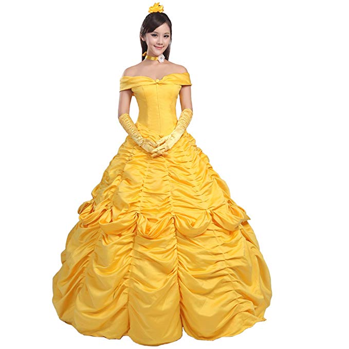 Ainiel Women's Cosplay Costume Princess Dress Yellow Satin