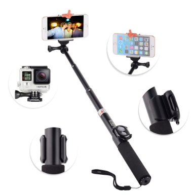 Kootek® Handheld Monopod Selfie Stick Self-portrait Pole with Remote Shutter Button, Camera Wifi Remote Mount Case and Thumb Screw for GoPro HD Hero 4 3  3 2 Hero iPhone 6 6 Plus Samsung Galaxy