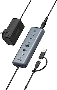 Anker Hub USB C, Hub USB con 8 Puertos USB 3.0, Divisor USB, 100W USB-C PD-IN con 4 Puertos USB-C y 3 Puertos USB-A, Conector USB 2 en 1, para MacBook, iPad, cámara y más (Adaptador de 45W Incluido)