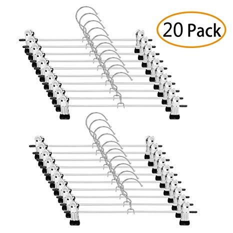 moopok 20 Pack Pants Hangers Skirt Hangers with Clips Metal Trouser Clip Hangers for Space Saving, Ultra Thin Rust Resistant Hangers for Skirts, Pants, Slacks, Jeans, and More