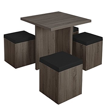 Simple Living 5-piece Baxter Dining Set with Storage Chair One (1) Table, Four (4) Storage Ottomans Black Grey