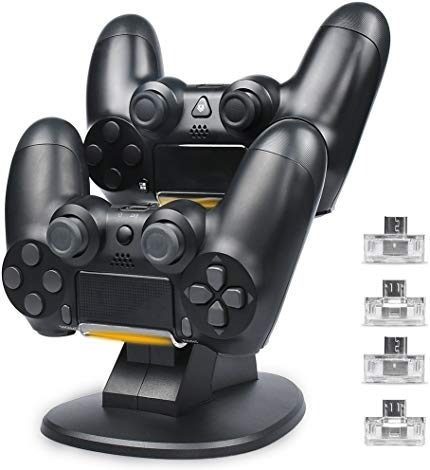 PS4 Controller Charger, DinoFire DualShock 4 Dual Charging Station - PS4 / PS4 Pro / PS4 Slim Controller Charger Dock with 4 Micro USB Charging Dongles and Micro USB Charging Cable