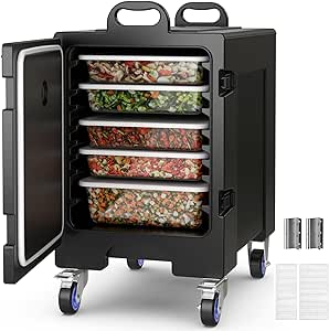 COSTWAY End-Loading Insulated Food Pan Carrier w/Wheels, for 5 Full-Size Pan, 81 Quart Capacity, Food-Grade LLDPE Material, Stackable Food Warmer with Fastener, Ideal for Canteen