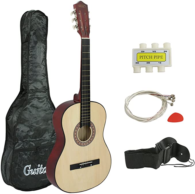 ZENY 38" New Beginners Acoustic Guitar With Guitar Case, Strap, Tuner and Pick (Natural)