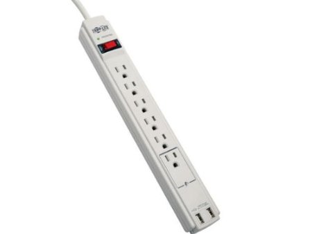 Tripp Lite 6 Outlet Surge Protector Power Strip with Dual USB Charging Ports 21A total 6ft Cord TLP606USB