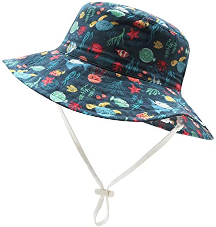 XIAOHAWANG Baby Bucket for Boys Toddler Girl Sun Hats Wide Brim UPF 50  Summer Beach Caps Kids Fishing Hat Outdoor (Ocean World, 48cm)