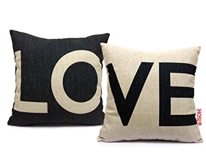 HOSL 2 PCS Cotton Linen Square Decorative Throw Pillow Case Cushion Cover 17.3*17.3 Inch (44CM*44CM)